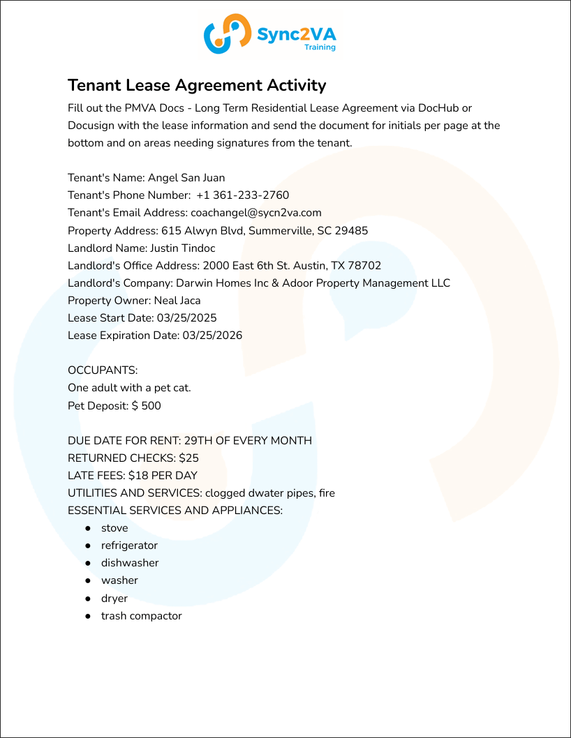 Tenant Lease Agreement